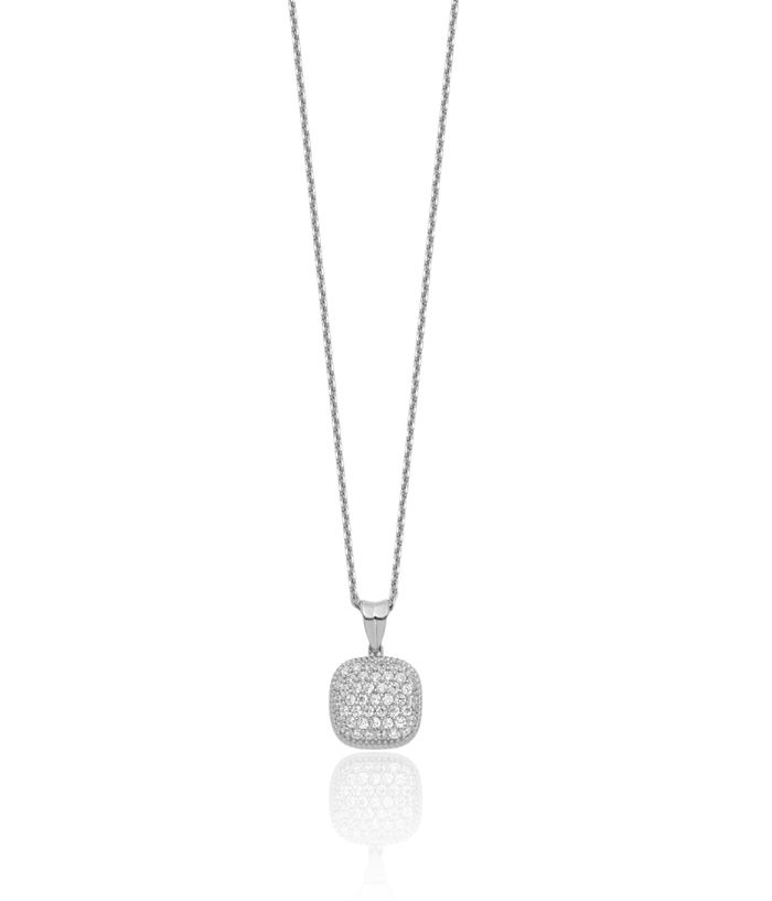 925 Sterling Silver Square Geometric Cubic Zirconia CZ Chain Necklace