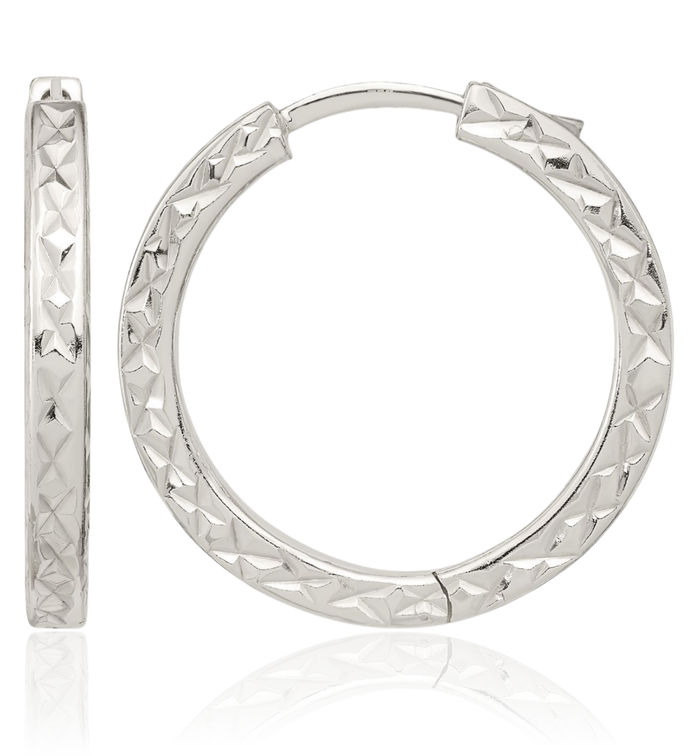 925 Sterling Silver Square Tube Locking Medium Hoop Earrings