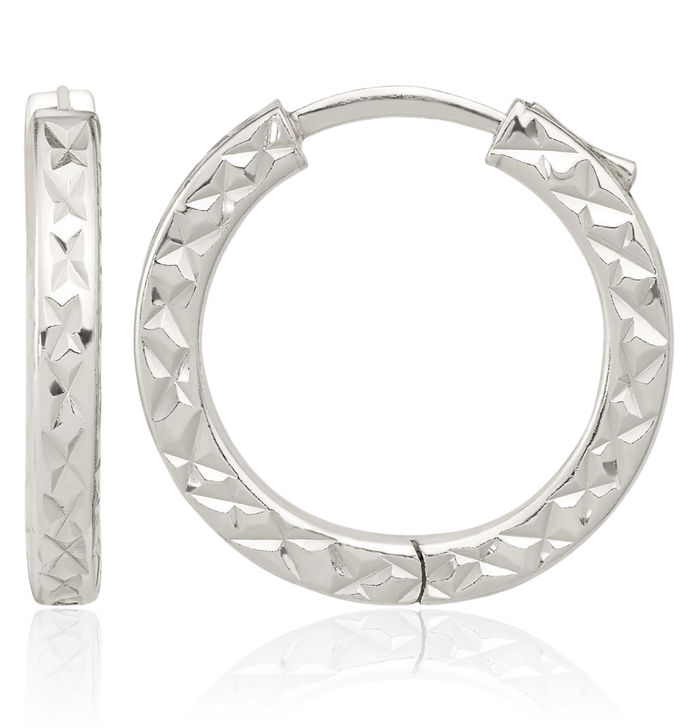 925 Sterling Silver Square Tube Locking Medium Hoop Earrings