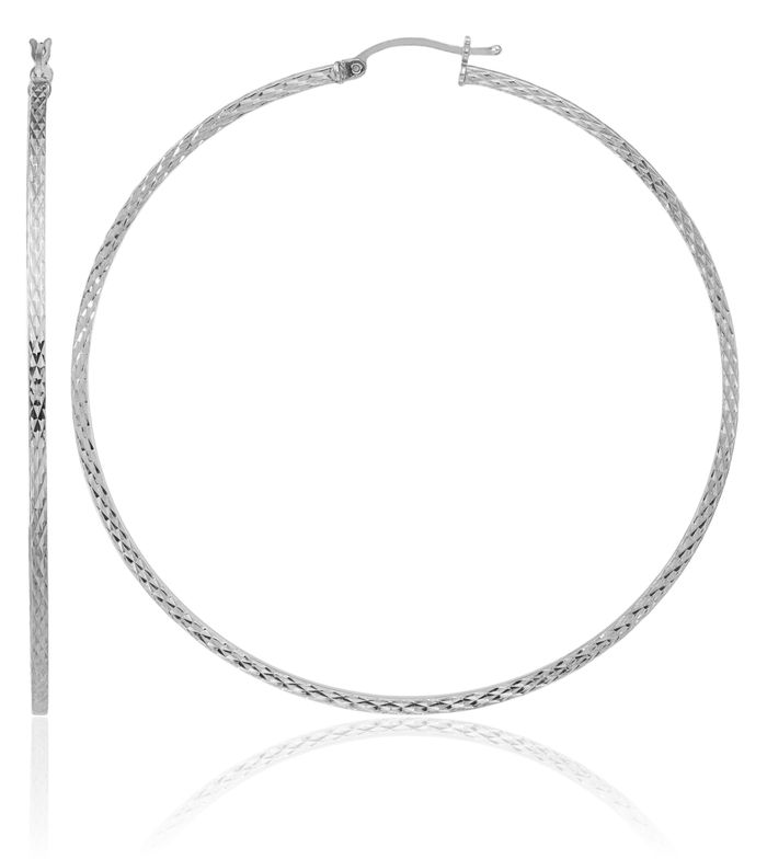 925 Sterling Silver Square Tube Round Extra Large Hoop Earrings