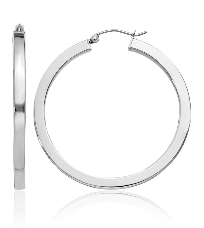 925 Sterling Silver Square Tube Round Large Hoop Earrings