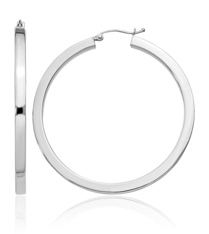 925 Sterling Silver Square Tube Round Large Hoop Earrings
