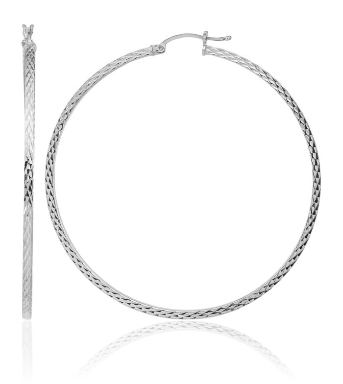 925 Sterling Silver Square Tube Round Large Hoop Earrings