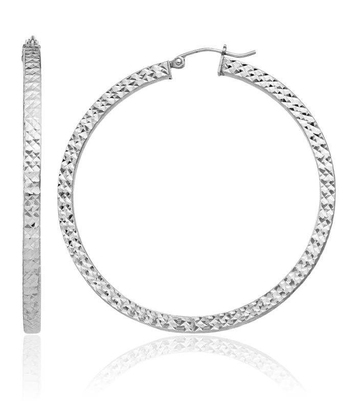 925 Sterling Silver Square Tube Round Large Hoop Earrings