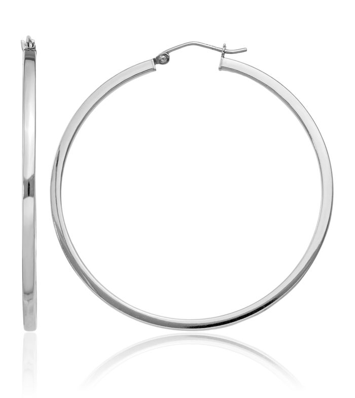 925 Sterling Silver Square Tube Round Large Hoop Earrings