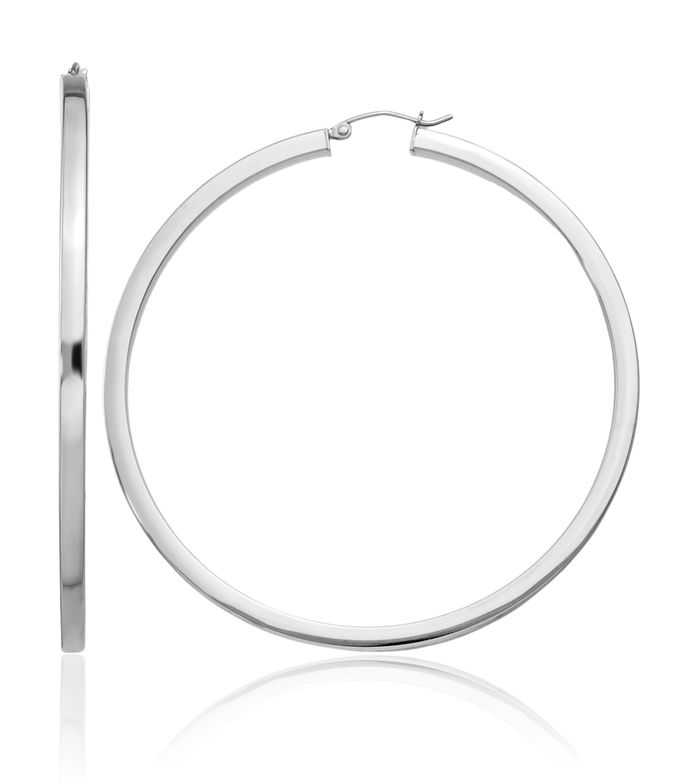 925 Sterling Silver Square Tube Round Large Hoop Earrings