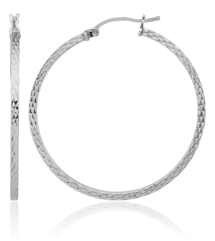 925 Sterling Silver Square Tube Round Large Hoop Earrings