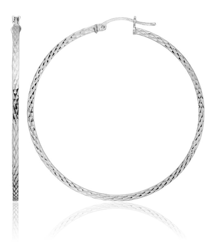 925 Sterling Silver Square Tube Round Large Hoop Earrings