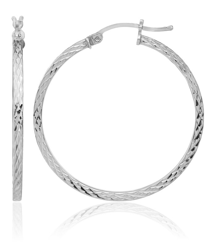 925 Sterling Silver Square Tube Round Medium Hoop Earrings