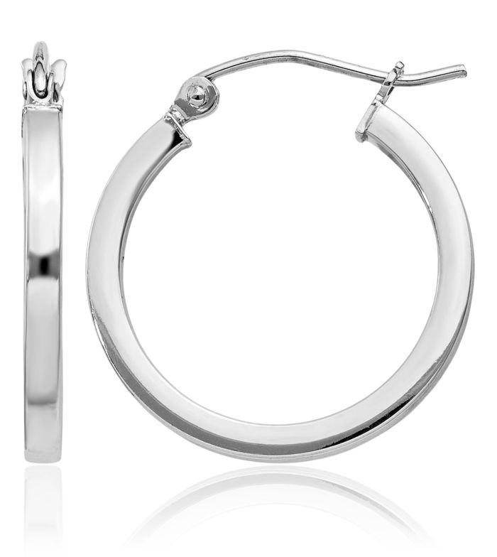 925 Sterling Silver Square Tube Round Medium Hoop Earrings