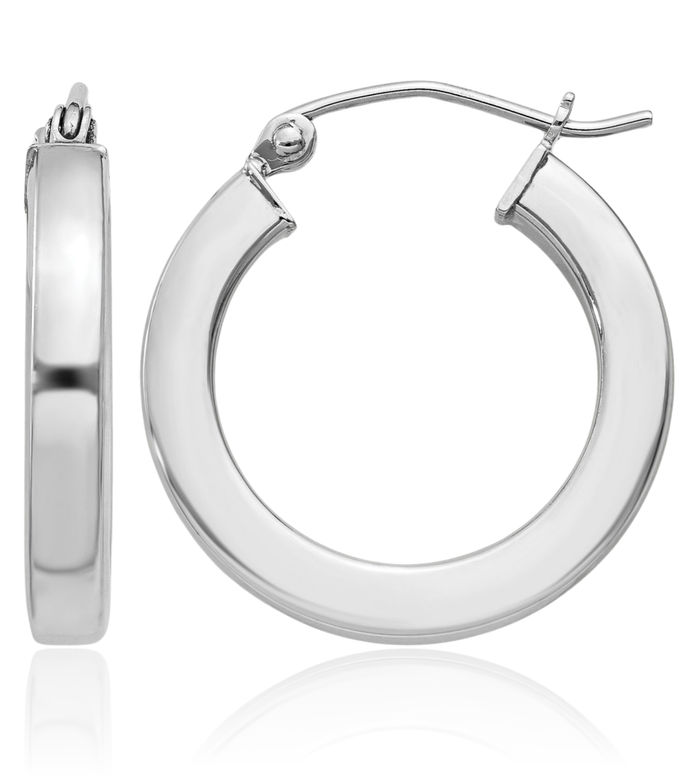 925 Sterling Silver Square Tube Round Medium Hoop Earrings