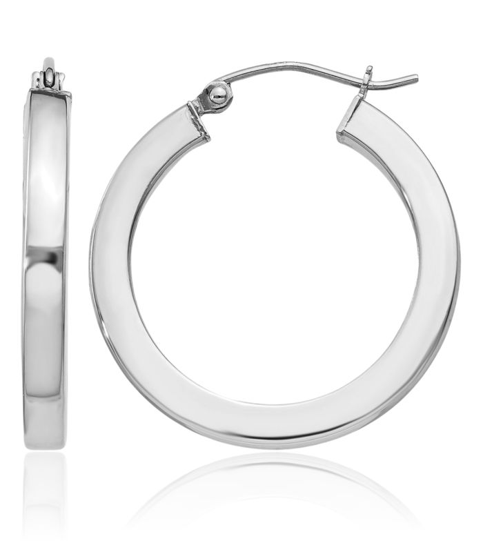 925 Sterling Silver Square Tube Round Medium Hoop Earrings