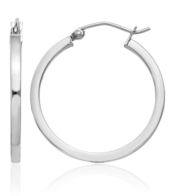 925 Sterling Silver Square Tube Round Medium Hoop Earrings