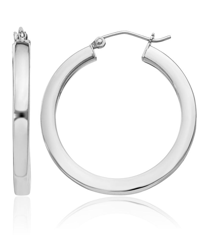 925 Sterling Silver Square Tube Round Medium Hoop Earrings