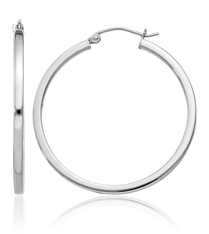 925 Sterling Silver Square Tube Round Medium Hoop Earrings