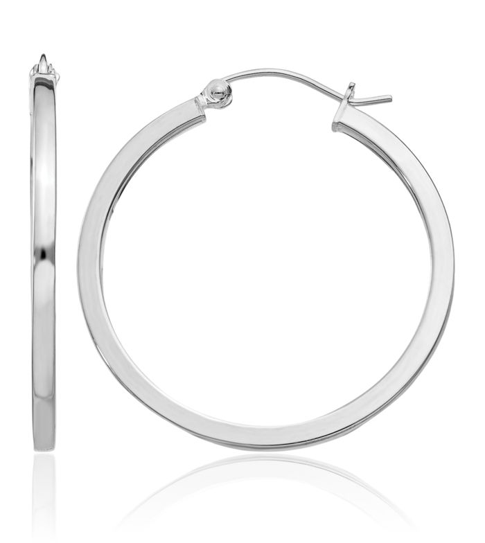 925 Sterling Silver Square Tube Round Medium Hoop Earrings