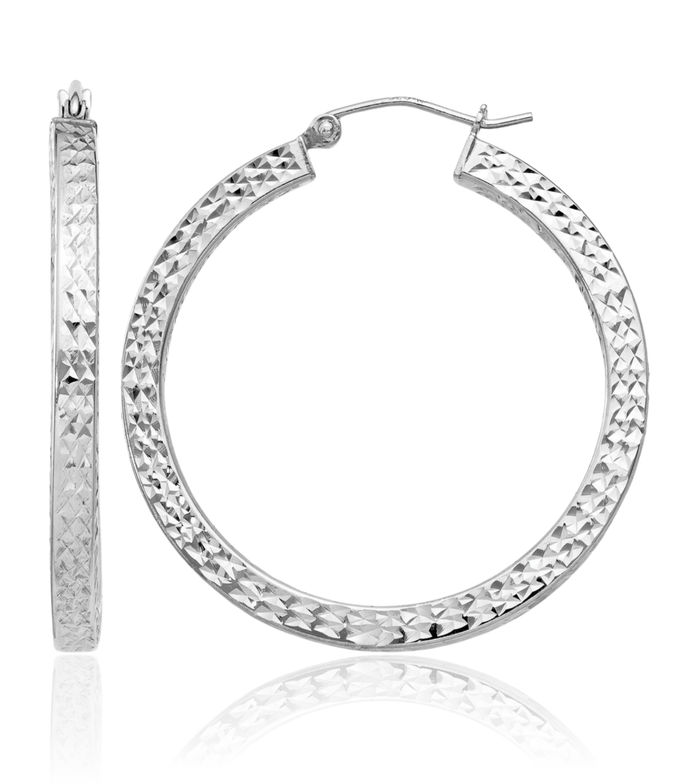 925 Sterling Silver Square Tube Round Medium Hoop Earrings