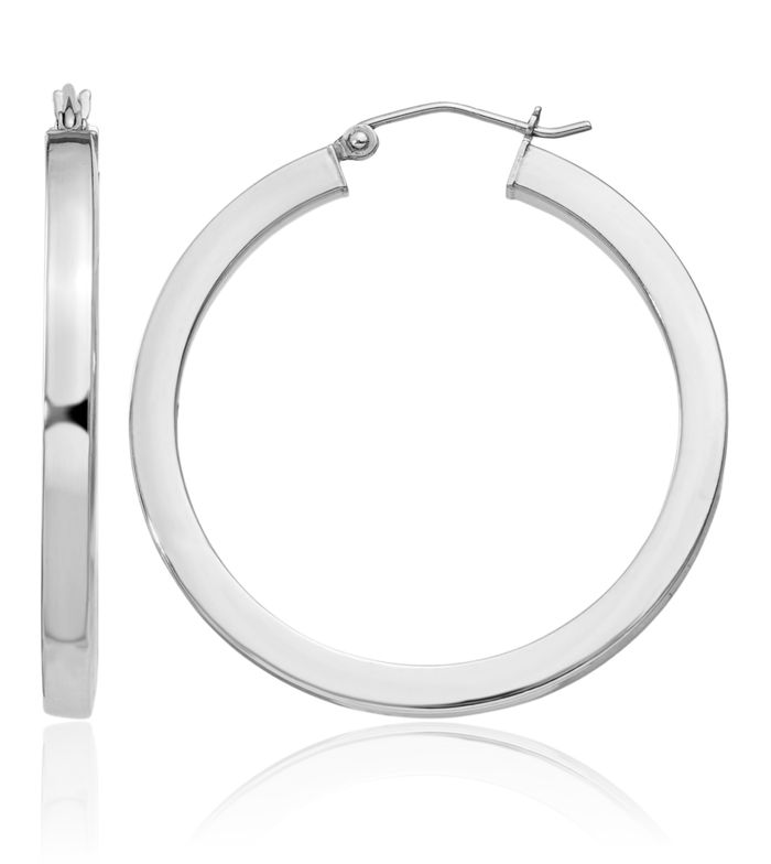 925 Sterling Silver Square Tube Round Medium Hoop Earrings