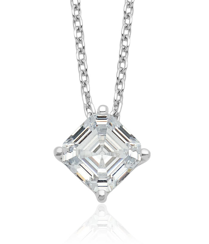 925 Sterling Silver Square Step Cut Cubic Zirconia CZ Necklace Chain