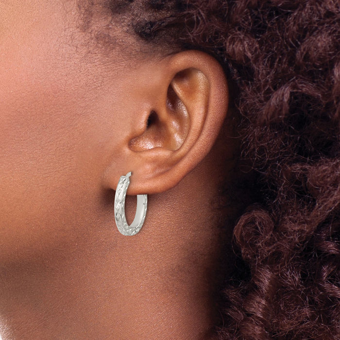 925 Sterling Silver Square Tube Locking Medium Hoop Earrings