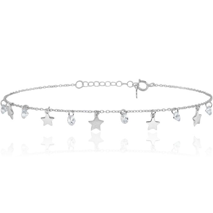 925 Sterling Silver Star Cubic Zirconia CZ Anklet Summer Beach Foot Ankle Bracelet