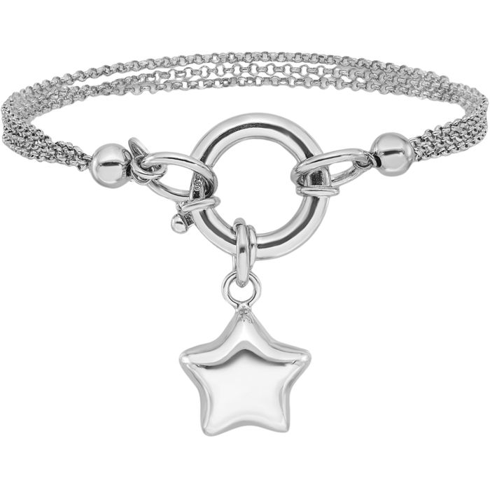 925 Sterling Silver Star Dangling Chain Charm Bracelet