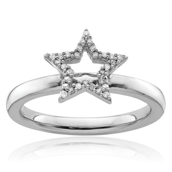 925 Sterling Silver Star Diamond Stacking Ring