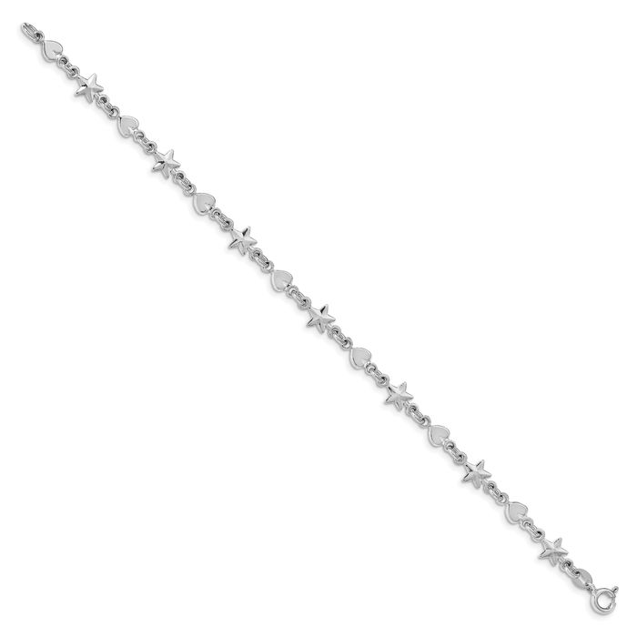 925 Sterling Silver Star Heart Chain Charm Bracelet