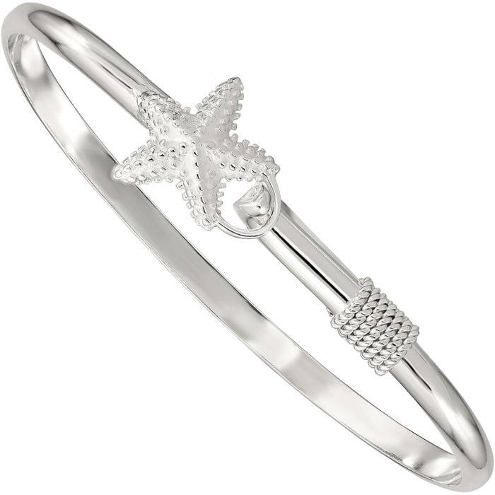 925 Sterling Silver Starfish Bangle Charm Bracelet