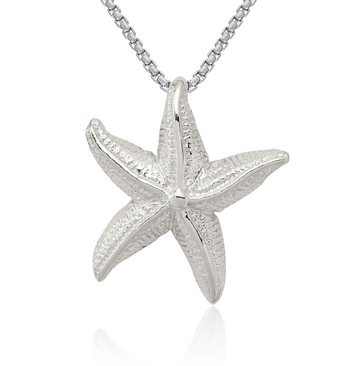 925 Sterling Silver Starfish Floating Chain Slide Pendant Necklace Charm