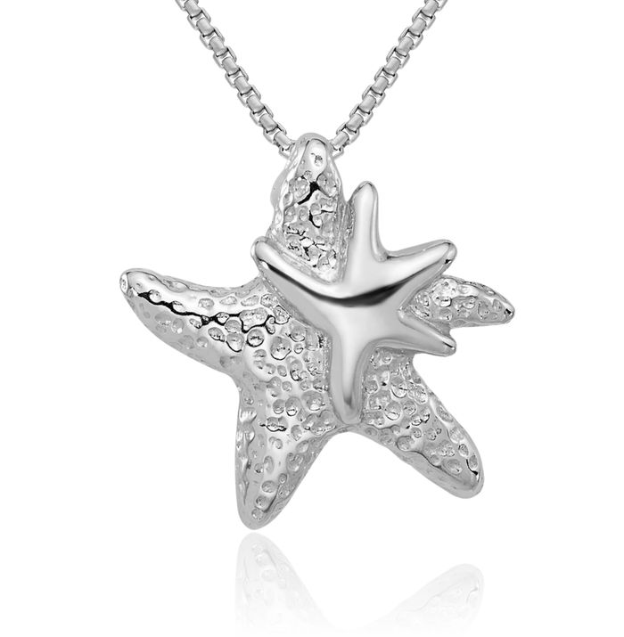 925 Sterling Silver Starfish Floating Chain Slide Pendant Necklace Charm