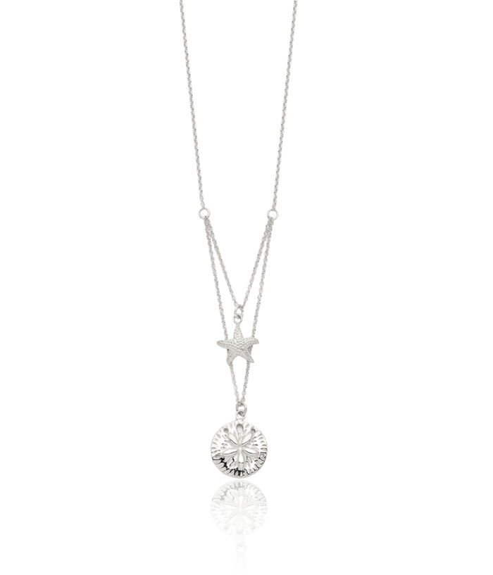 925 Sterling Silver Starfish Sand Dollar Sea Star 18 Strand Chain Necklace