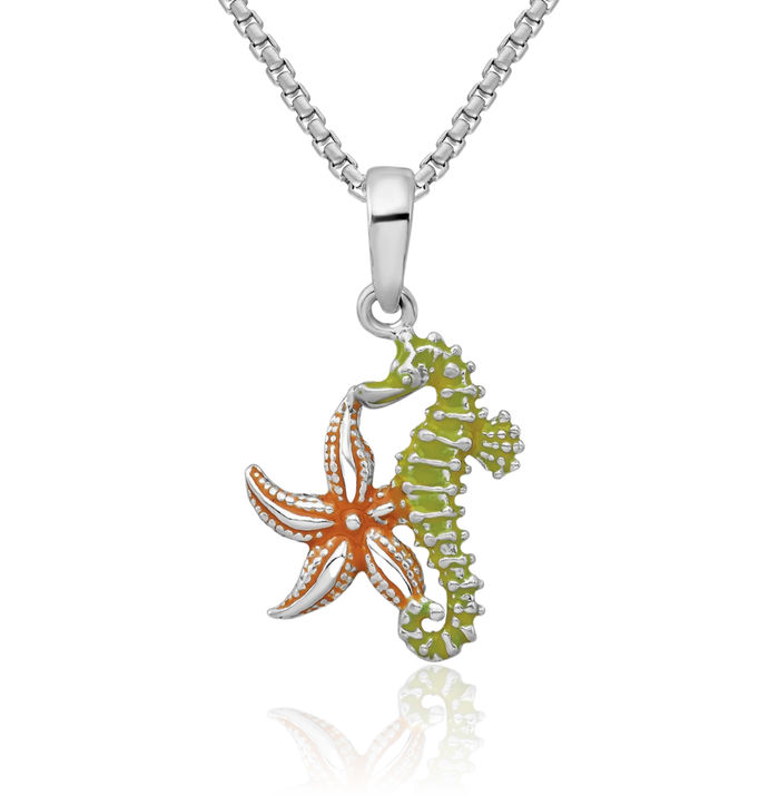 925 Sterling Silver Starfish Seahorse Necklace Chain Pendant Charm