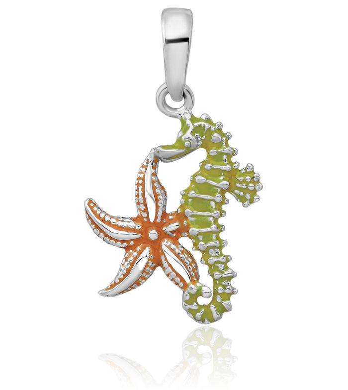 925 Sterling Silver Starfish Seahorse Necklace Chain Pendant Charm