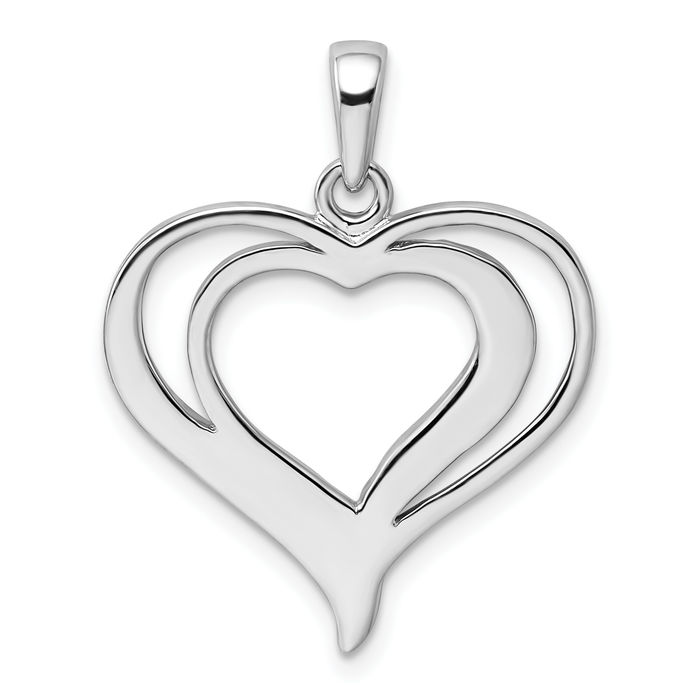 925 Sterling Silver Rhinestone Crystals Double Heart Necklace Love Pendant Charm