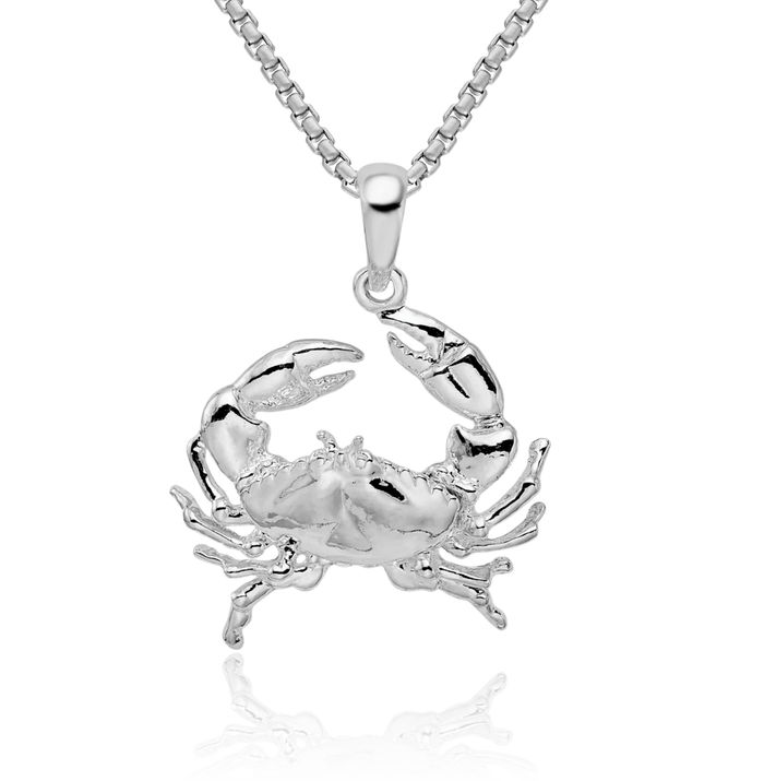 925 Sterling Silver Stone Crab Claw Necklace Chain Pendant Charm