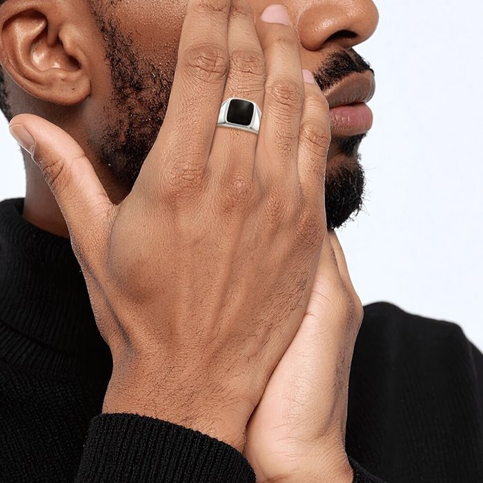 Black Onyx 925 Silver Ring(サイズ調節リング, 2 COLOR) Black Onyx Ring* 925 Sterling Silver Ring* Oval Stone Shape