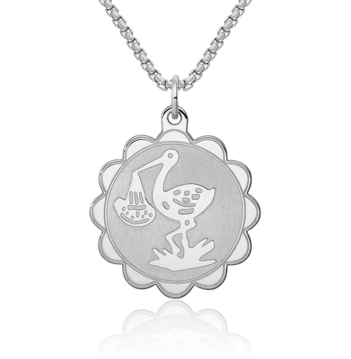 925 Sterling Silver Stork Disc Necklace Bird Pendant Charm