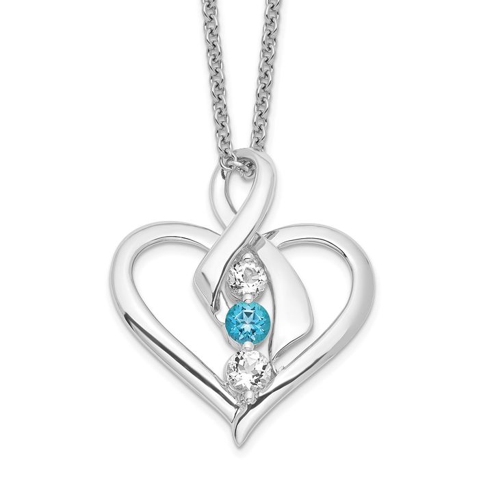 925 Sterling Silver Blue Topaz Heather Chain Cancer Awareness Ribbon Necklace - Picture 7 of 12