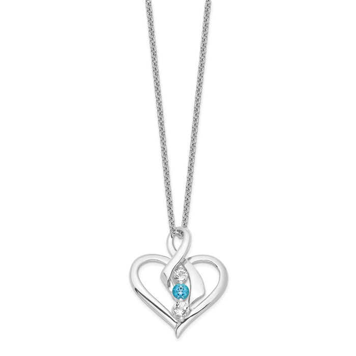 925 Sterling Silver Blue Topaz Heather Chain Cancer Awareness Ribbon Necklace - Picture 8 of 12