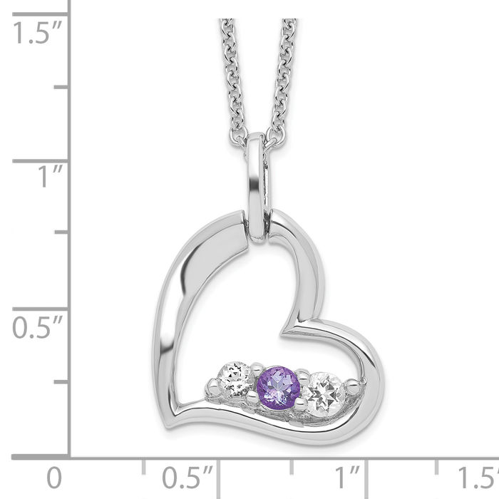 925 Sterling Silver Purple Topaz Heart Strength Chain Necklace - Picture 11 of 12