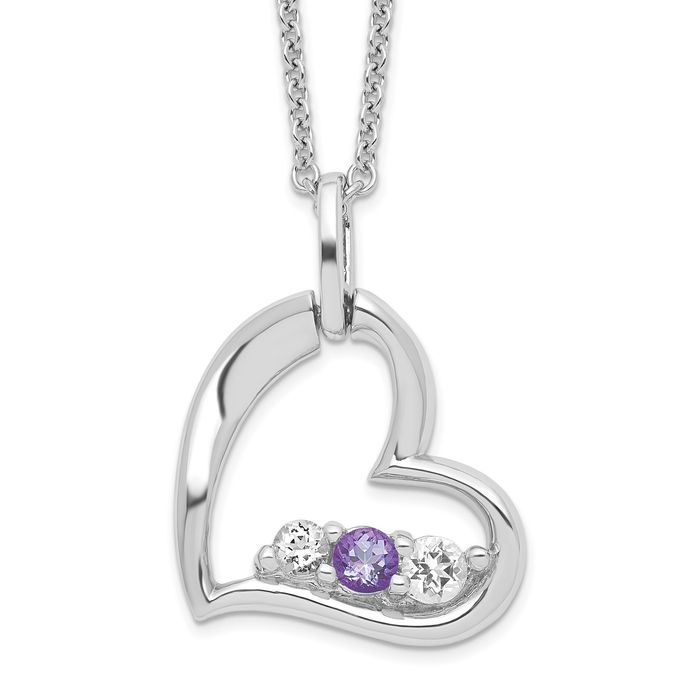 925 Sterling Silver Purple Topaz Heart Strength Chain Necklace - Picture 9 of 12