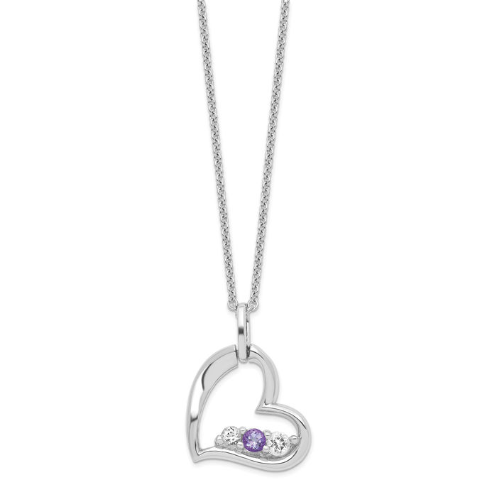 925 Sterling Silver Purple Topaz Heart Strength Chain Necklace - Picture 10 of 12