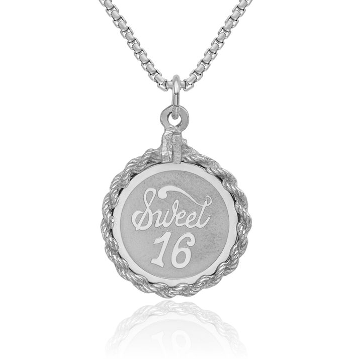 925 Sterling Silver Sweet 16 Years Old Birthday Disc Necklace Chain Pendant Charm