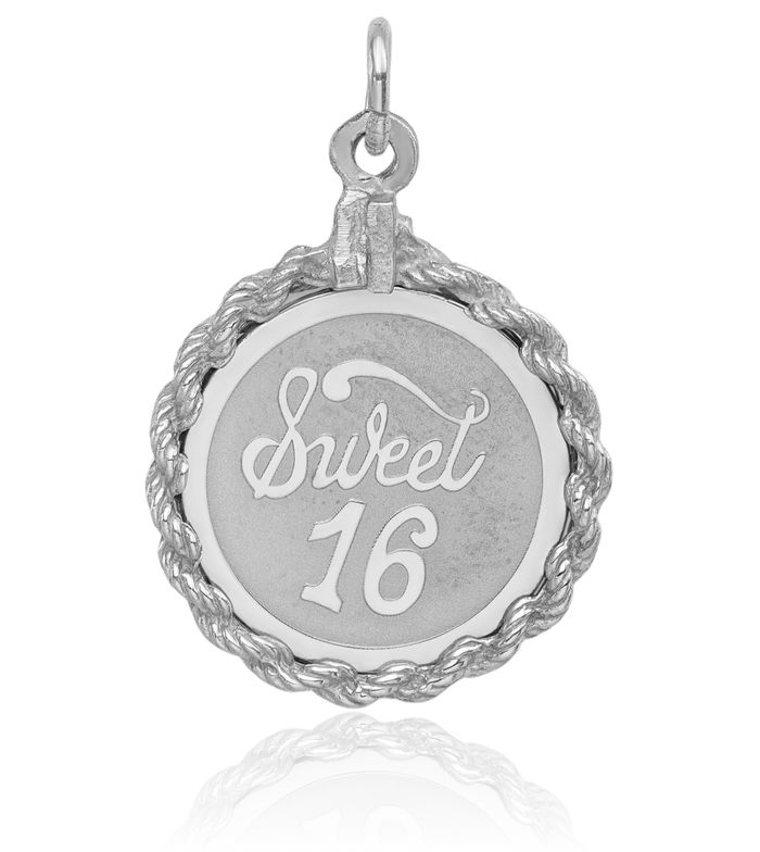 925 Sterling Silver Sweet 16 Years Old Birthday Disc Necklace Chain Pendant Charm