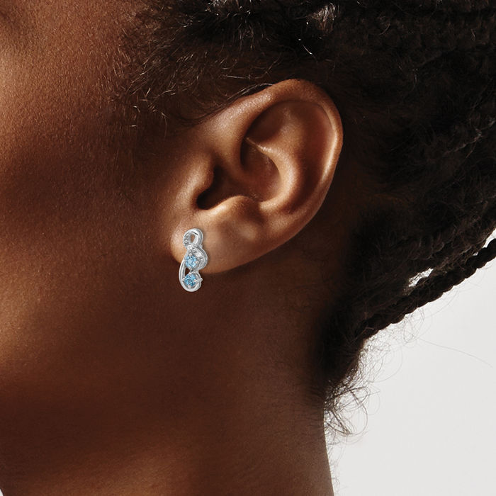 925 Sterling Silver Swiss Blue Topaz Cubic Zirconia CZ Drop Dangle Earrings Gemstone Post Push Back December Birthstone Jewelry