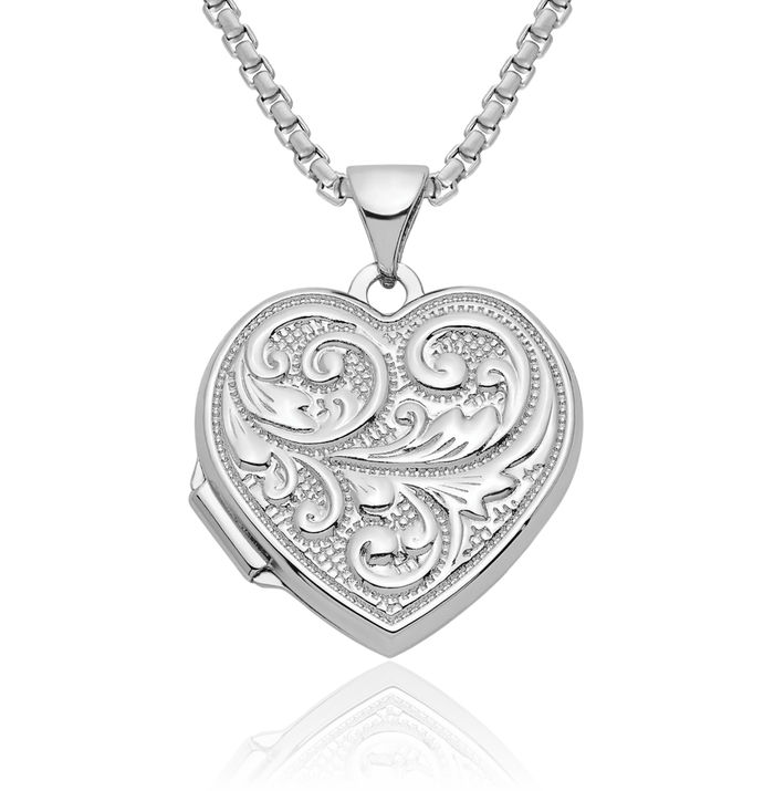 925 Sterling Silver Swirled Love You Always Heart Personalized Photo Locket Necklace Picture Pendant Charm