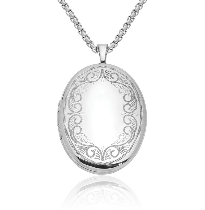925 Sterling Silver Swirled Oval Personalized Photo Locket Necklace Picture Pendant Charm