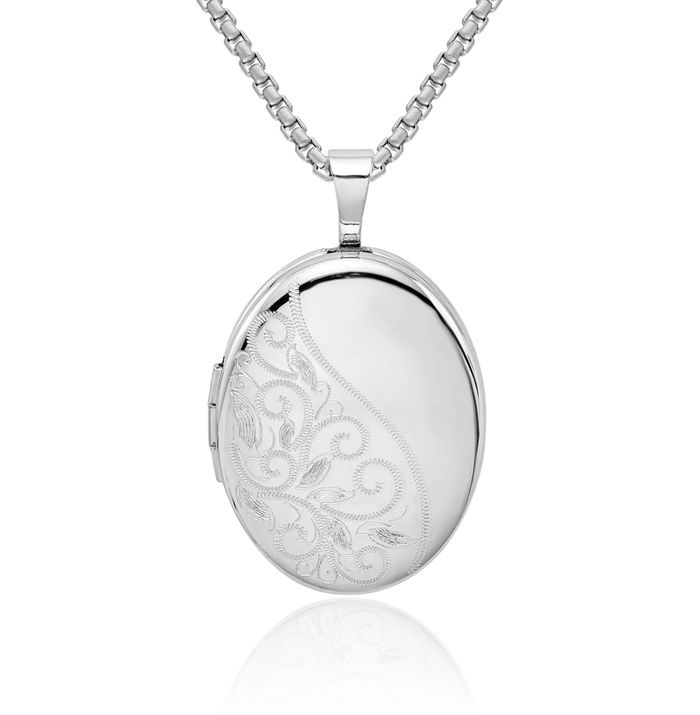 925 Sterling Silver Swirls Oval Personalized Photo Locket Necklace Picture Pendant Charm