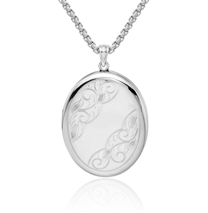 925 Sterling Silver Side Swirls Oval Personalized Photo Locket Necklace Picture Pendant Charm